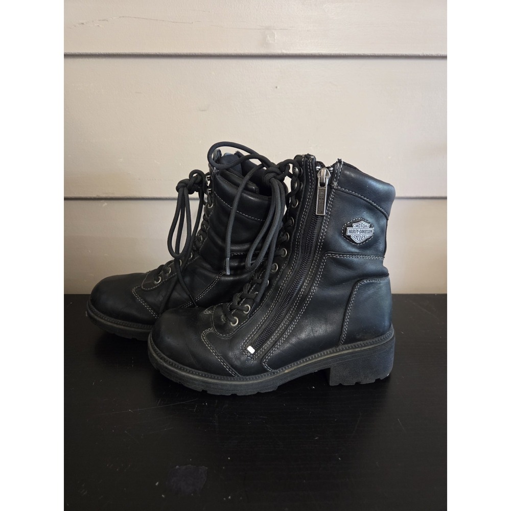 Harley-Davidson Boots Womens Size 6.5 Black Leather Mid Calf Zip Lace Up 85262